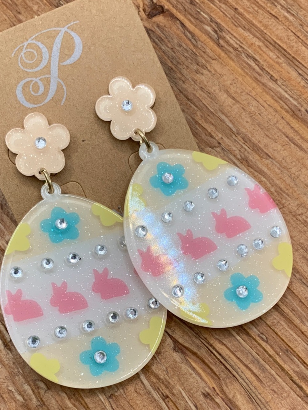 Plunder Design Pastel Bunny & Flower Cream, Pink, Blue, Yellow Drop Earrings